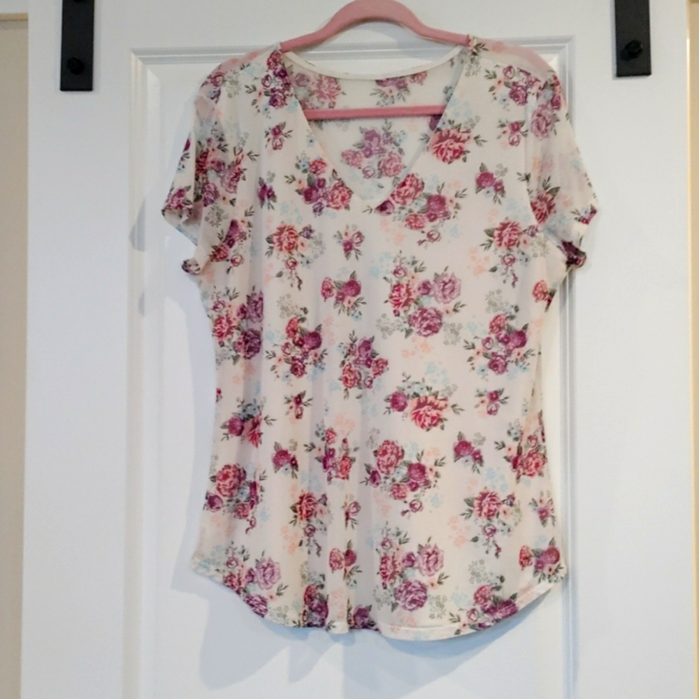 Light Pink and Purple Flowered Top